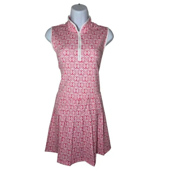Sigrid Olsen Pink White Pleated Tennis Golf Mini Dress W Shorts Mandala M NWOT - Picture 2 of 11